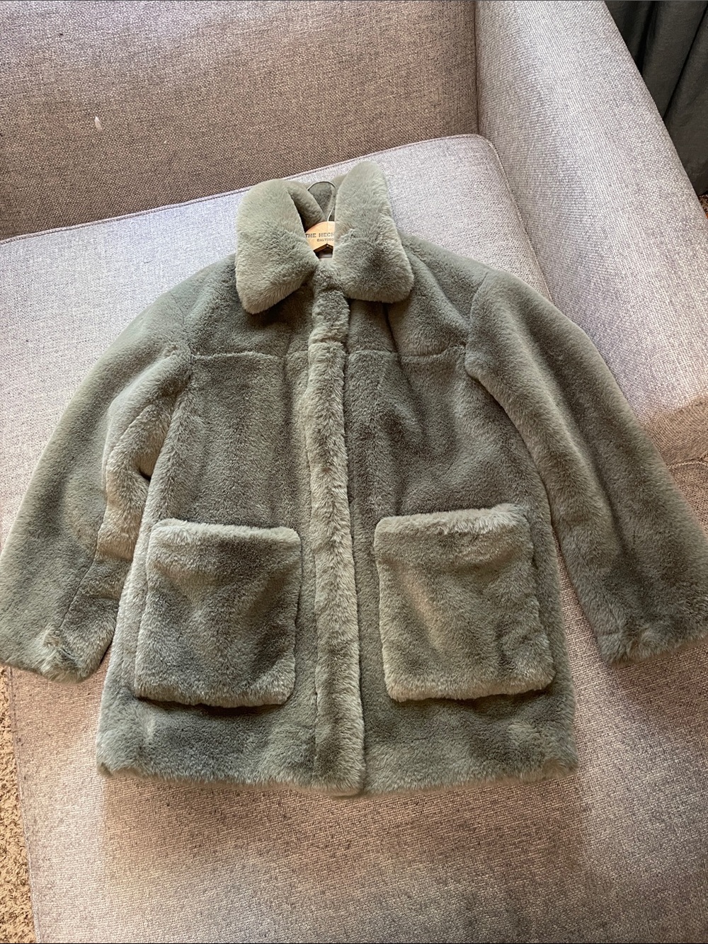 H&M Olive Green Faux Fur Jacket with pockets